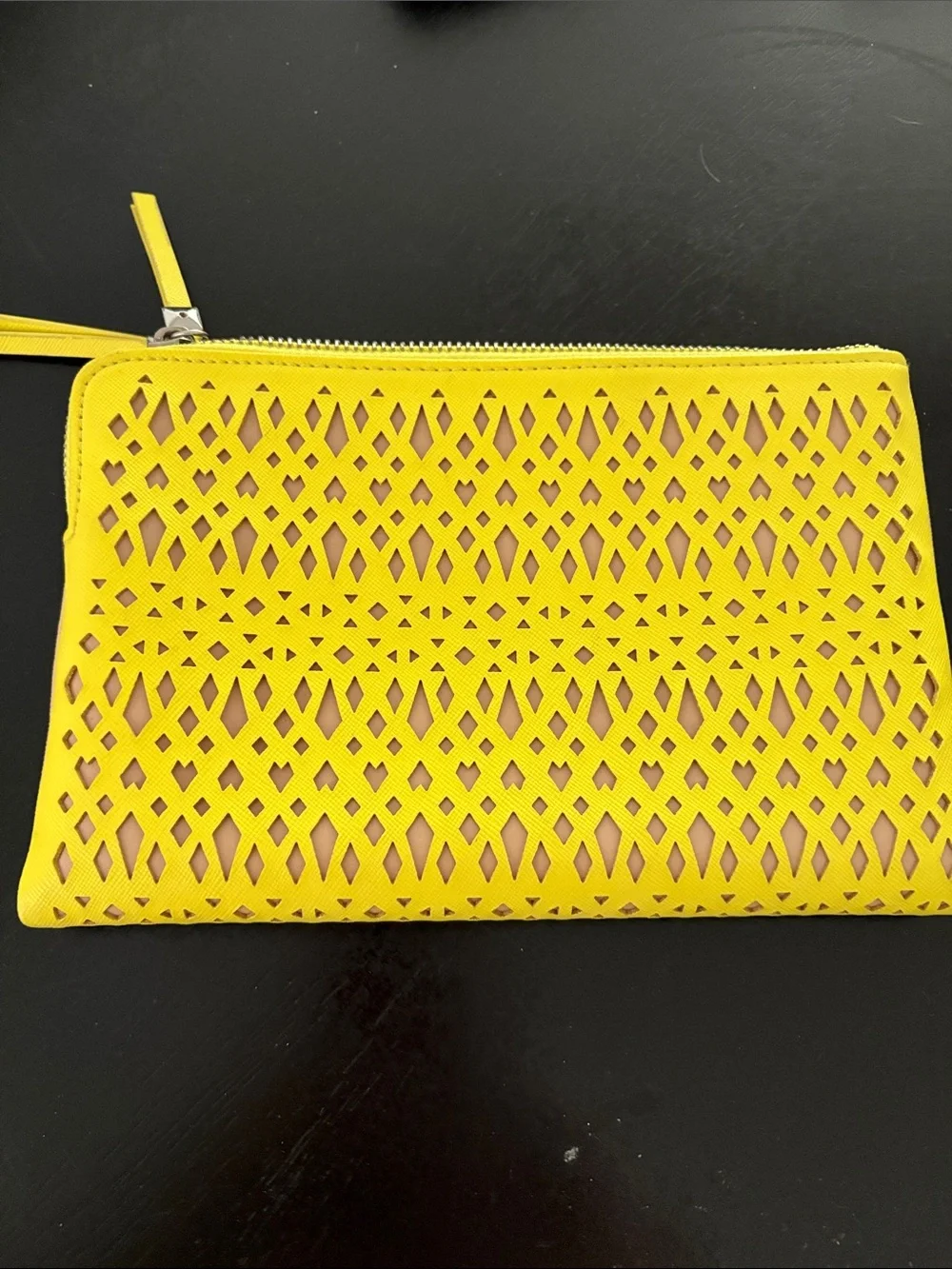 Stella & Dot Yellow Laser-Cut Wristlet with Nude Underlay